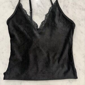 Colsie Black Lace Trim velvet bodysuit
